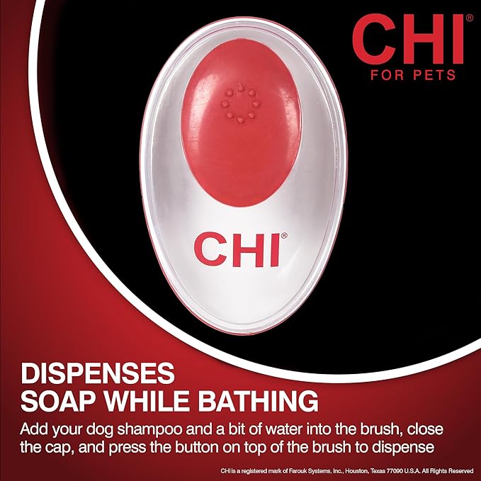 CHI for Dogs Soap Dispensing Palm Brush - Handheld Dog Grooming Tool with Built-in Soap Dispenser - Easy-to-Use Dog Brush for Bathing and Massaging Coats - Gentle on Skin