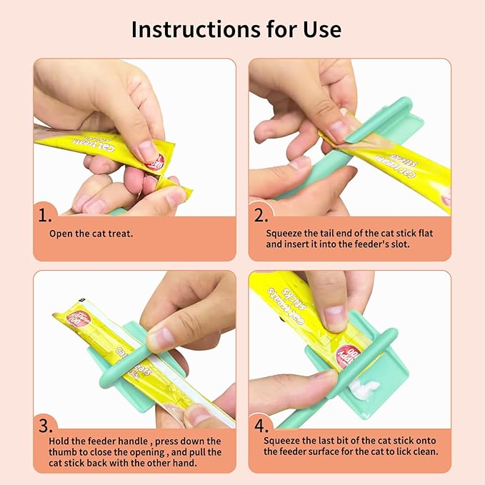 2pcs Cat Strip Feeders, Kitten Strip Squeeze Spoon for Wet Food and Liquid Snack, Cat Lickable Puree Treat Food Dispenser Pet Food Mixing Spoon Feeding Scoop for Pets (Green and White