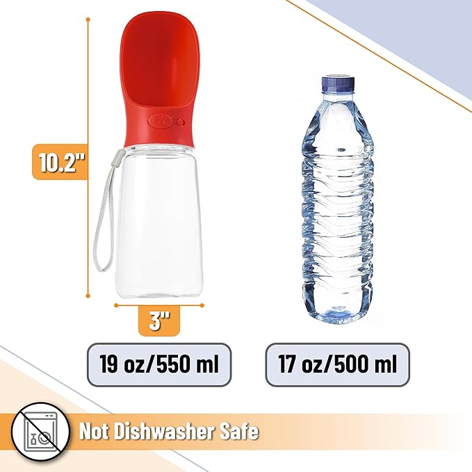 Mr. Pen- Dog Water Bottle, 19 oz, Large, Red, Portable Dog Water Bottle Dispenser, Not Dishwasher Safe