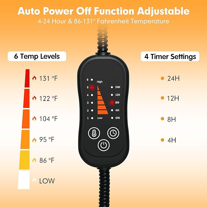 azuza Pet Heating Pad for Dogs and Cats, 6 Adjustable Temperature with Timer, Waterproof and Chew-Resistant Cord, Comfortable Fabric Dog Heating Mat, Auto Power-Off(24"x35")