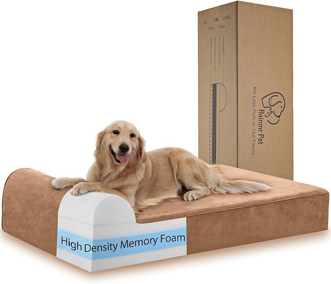 Orthopedic Dog Beds for Large Dogs, 7" Memory Foam Dog Beds with Waterproof Liner, Chew Proof Microsuede Cover, Removable and Washable, Nonskid Bottom, 52"x36" XL Khaki
