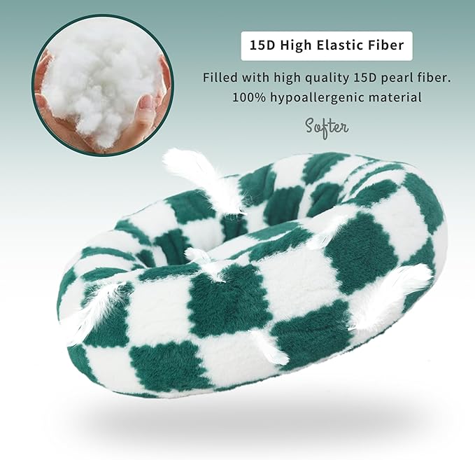Dog Bed Small Size Dog Washable Round Donut Checkered Green Pet Beds for Small Dogs Orthopedic Snuggle Bed 23 Inch