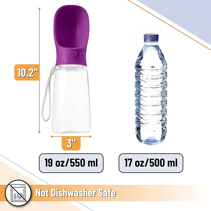 Mr. Pen Portable Dog Water Bottle, 19 oz, Large, Purple, Travel Dog Water Bottle Dispenser, Not Dishwasher Safe