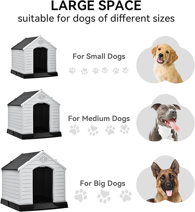 YITAHOME Large Plastic Dog House Outdoor Indoor Doghouse Puppy Shelter Water Resistant Easy Assembly Sturdy Dog Kennel with Air Vents and Elevated Floor