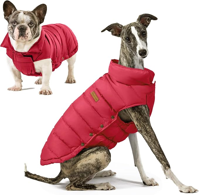 SPACE LION Puffer Jacket, Down Winter Coat, Waterproof, Windproof, Lightweight Jacket, Adjustable Fit for Small, Medium Dogs(Red,M)