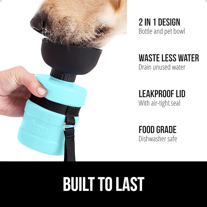 GORILLA GRIP Dog Water Bottle, Portable Water Bowl Dispenser for Dogs, 12 oz Leak Proof Pet Travel Squeeze Bottles, Food Grade Silicone, Puppy Essentials, Hiking Camping Trip Accessories, Turquoise