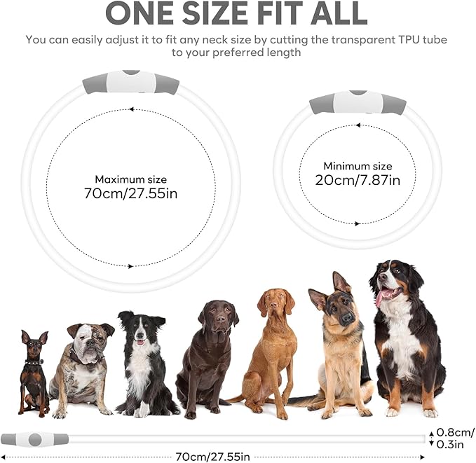 HIGO Light Up Dog Collar, RGB Rechargeable LED Dog Collar, TPU Dog Collar Light for Night Walking, Cuttable Size, Be Seen at Night for Small Medium Large Dogs, Dog Camping Essentials (RGB-TPU)