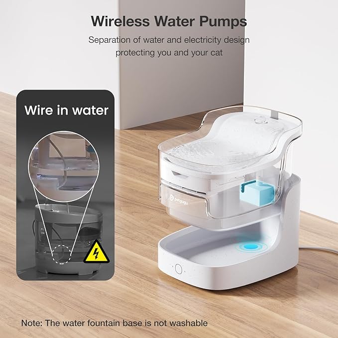 Cat Water Fountain Smart App Control 8 Layers Filtration BPA-Free & Ultra-Quiet Dogs Automatic Water Dispenser Water Fountains for Cats Indoor Wireless Pump Pet Health Manager 2.4G WiFi(PF1)