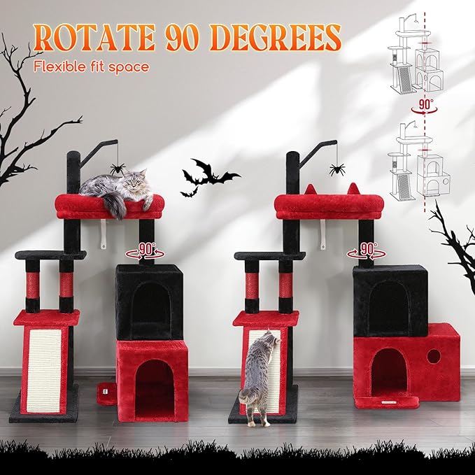 Globlazer Gothic Cat Tower for Indoor Adult Cats, 50-inch Heavy Duty Goth Cat Tree for Big Cats, Maine Coon Cat Tree with Extra-Large Padded Platform, 2 Large Condos, F50