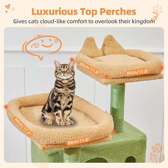 Taoqimiao Cactus Cat Tree, 57.5-Inch Cat Tower for Indoor Cats Large Adult, Extra Large Cat Condo, 8 Sisal Scratching Posts, Metal Frame Cozy Hammock, Durable Scratch Board, 2 Top Perches, MSC026