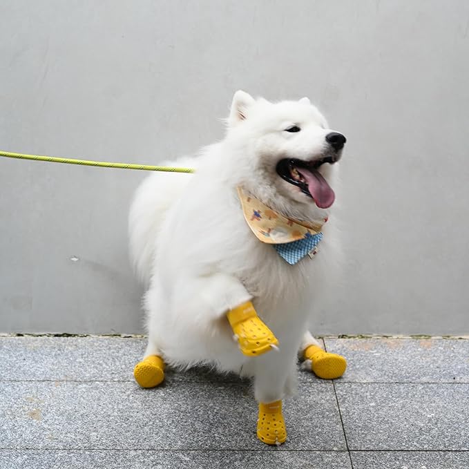 Dog Shoes Breathable Dog Shoe for Hot Pavement, Dog Booties and Paw Protectors, Non-Slip Waterproof Dog Sandals Boots (Yellow, L: (3.1’’x2.5'')(L*W))