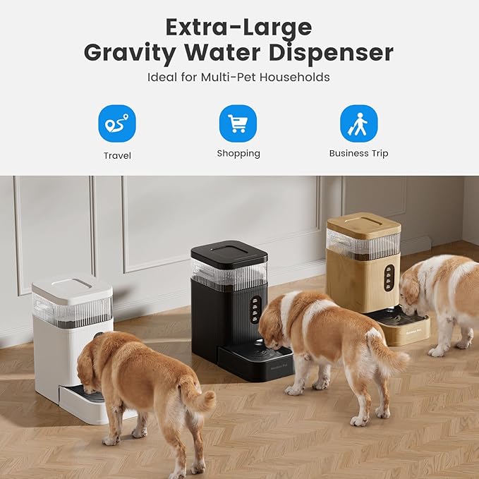 Gardner Pet Automatic Dog Water Dispenser Gravity Waterer with Stainless Steel Bowl Water Dispenser 8.5L Large Capacity Water Feeder for Dogs Cats Pets, BPA-Free Noise-Free (Black, 8.5L)