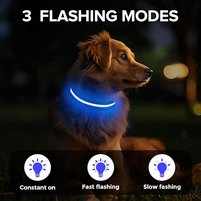 Light Up Dog Collar, Adjustable USB Rechargeable Glow in Dark Dog Collar ,Waterproof Dog Collars for Large Dogs (Blue, Large)