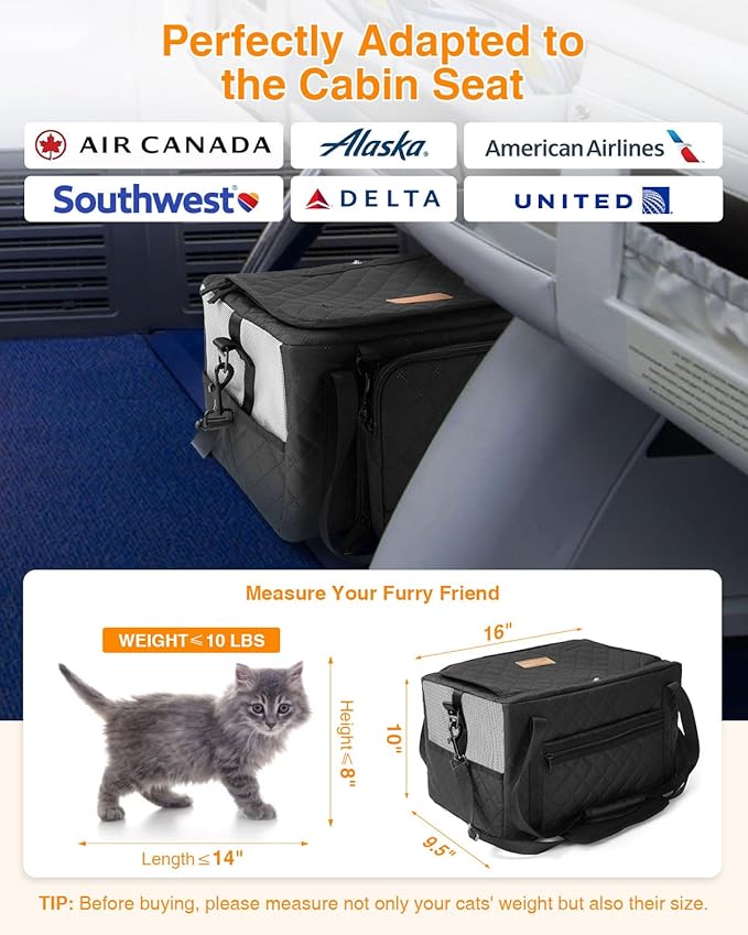 PETUX Small Cat Carrier - Pet Carrier Airline Approved for Kitten Under 10 lb - Escape-Proof, Foldable & Portable Cat Carriers for Travel, Vet Visits with Removable Bag, Safety Buckle & Leash - Grey