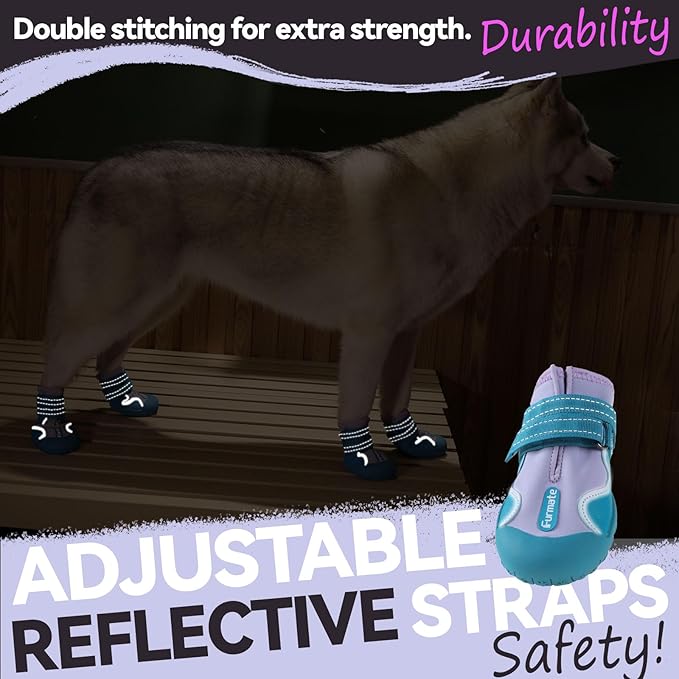 Dog Shoes for Large Small Medium Dogs,Dog Booties for Indoor Hardfloors Anti-Slip,Reflective Strip Waterproof Dog Boots & Paw Protectors for Outdoor Walking Hot Pavement,Winter Snow (Purple-8)