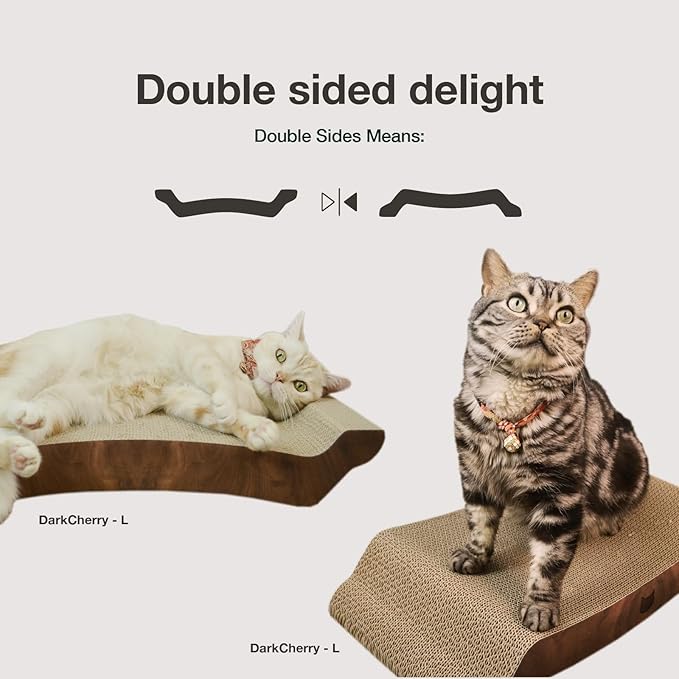 Necoichi Cardboard Cat Scratcher Bed for Indoor Cats - Cat Scratching Board, Horizontal Cat Scratch Pad Lounger with Reversible Usability and Extra Comfort for Lounge, Curved (17" Regular, Oak)