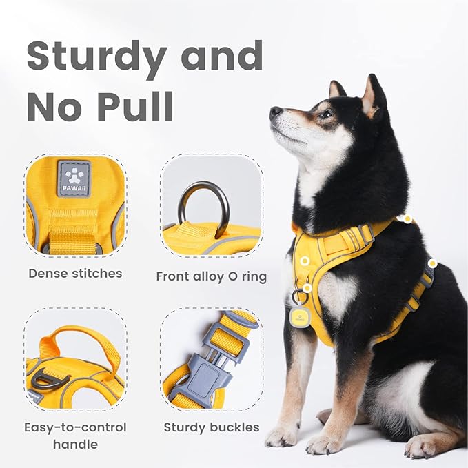 Pawaii No Pull Dog Harness with Pet ID Tag,Reflective Strips No Choke Front O Ring Breathable Mesh Adjustable Soft Padded Pet Vest with Easy Control Handle for Large Dogs