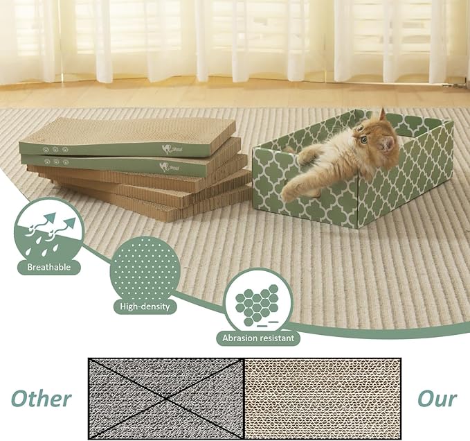 MECOOL Cat Scratching Board,5PC Cat Scratch Pad with Box,Reversible Corrugated Cat Scratcher Cardboard and Lounge Bed for Indoor Cats, Catnip