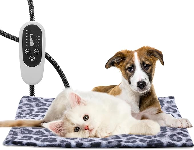 Tikaton MET Certified Pet Heating Pad, 2024 New Upgrade Heated Cat Bed Indoor with Auto Shut Off Timer, 6 Temperature Adjustable Pet Heating Pads (L: 35" x 24", BlackLeopard)