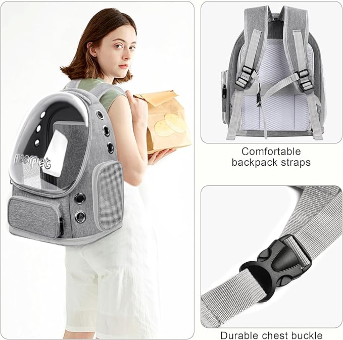 Breathable Cat Bubble Backpack Large Space Pet Carrier Backpack Expandable for Kitty Dog, Foldable Airline Approved Cat Backpack, Transparent PetTravel Backpack Up to 20 lbs (Green) (Grey)
