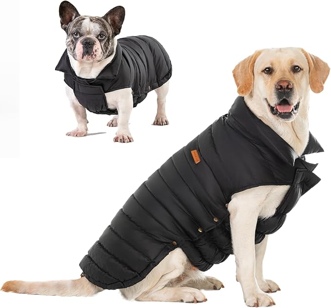 SPACE LION Puffer Jacket, Down Winter Coat, Waterproof, Windproof, Lightweight Jacket, Adjustable Fit for Small to Large Dogs (Black, 2XL)