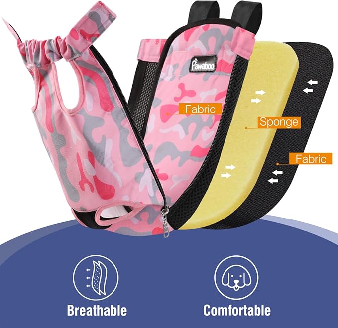 Pawaboo Pet Carrier Backpack, Adjustable Pet Front Cat Dog Carrier Backpack Travel Bag, Legs Out, Easy-Fit for Traveling Hiking Camping for Small Medium Dogs, Large Size, Pink Camouflage