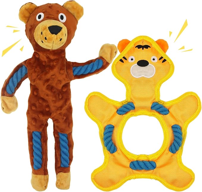 Dog Toys to Keep Them Busy, Plush Tug of War Interactive Rope Dog Toys, Squeaky Chew Toys for Small Medium Large Dogs