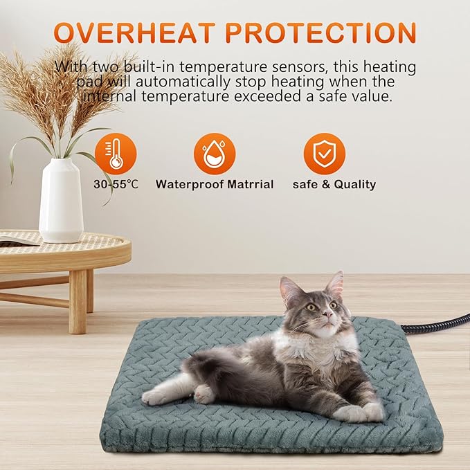 GASUR Heated Dog Bed, Waterproof Electric Dog Cat Heating Pad with Timer, Temperature Adjustable Heatded cat Bed for Winter,Auto Power-Off,Anti-bite Heating Pad for Dogs Cats-35''x24'', Large