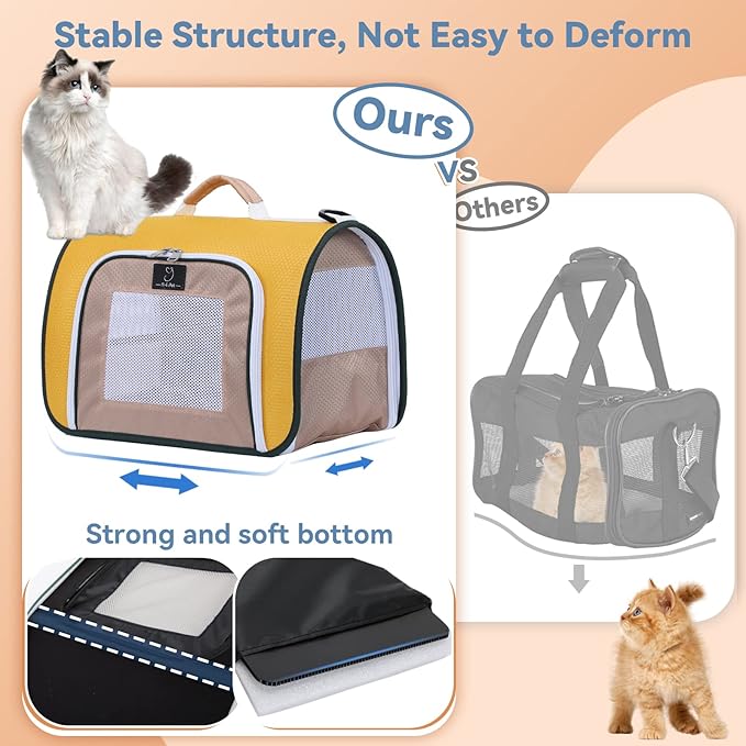 A4Pet Rabbit Carrier, Airline Approved Cat Carrier for Under 12 lbs, Soft-Sided Pet Travel Carrier Yellow, Small