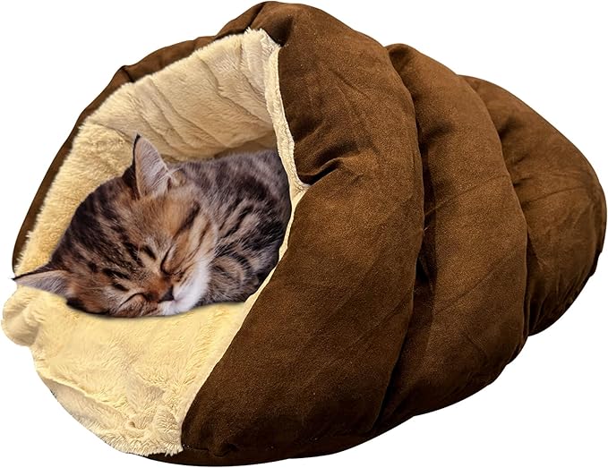 SPOT Sleep Zone Cuddle Cave - Cat Cave Bed for Indoor Cats and Mini Dogs, Durable, Comfortable, Washable for Kittens and Puppies under 10 lbs and 12 inches Long, Chocolate Color