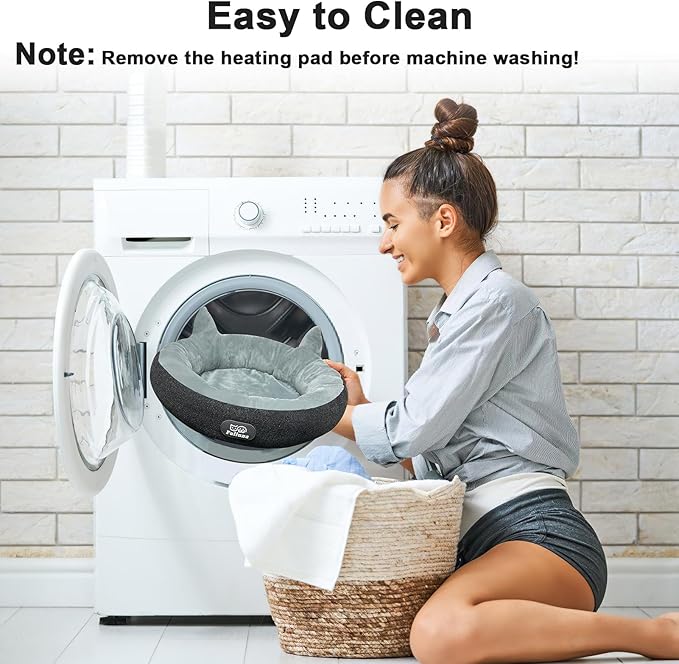 Heated Cat Bed for Indoor Cats, 19" Round Heated Pet Bed with Chew Resistant Cord. Soft & Cozy Electric Pet Heating Pad, Indoor Kitty Heating Bed Cat Heating Pad for Small and Medium Cats.