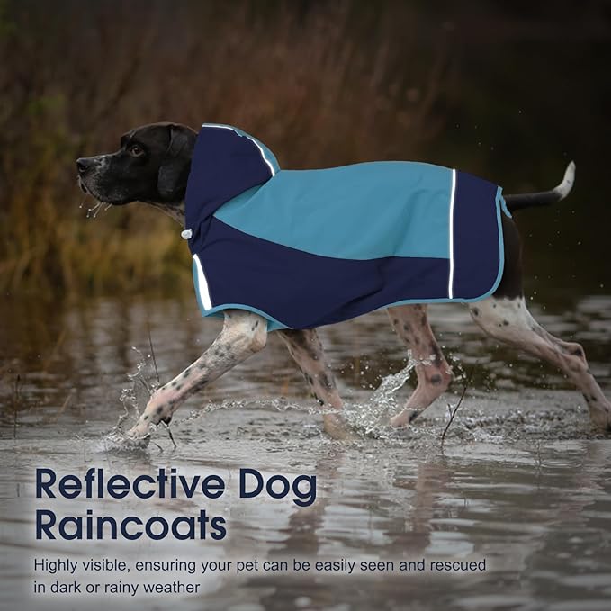 IECOii Dog Raincoat,Waterproof Rain Coat for Small Dogs,Adjustable Pet Rain Jacket with Hood,Lightweight Doggy Raincoats with Reflective Stripes,Blue,Small