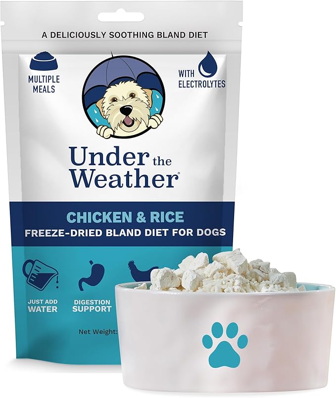 Under the Weather Bland Diet for Dogs | Easy to Digest for Sick Dogs | Always Be Ready | Contains Electrolytes - All Natural Freeze Dried 100% Human Grade Meats | 1 Pack - Chicken, Rice - 6oz