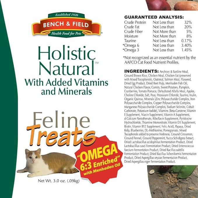 Bench & Field Holistic Natural Healthy Kitty Cat Treats | Crunchy Fish-Shaped Bites | Delicious Seafood Flavored Snack, 3-Ounce (Pack of 12 Bottles)