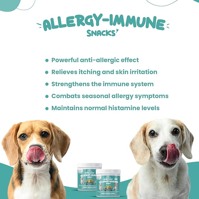 Dog Allergy Relief Chews - Antihistamine & Immune Support Bites with Probiotic, Salmon Oil, Colostrum, Omega 3 - Supplement for Anti Itch, Seasonal Allergies, Coat Health & Shedding Control (90 Ct)