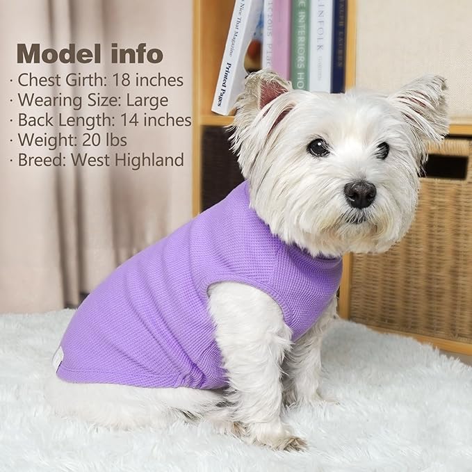 KYEESE 2Pack Dog T-Shirts Waffle, Stretchy T-Shirts, Lightweight Tank Top, Sleeveless Vest, Breathable, XX-Large, Purple + Grey