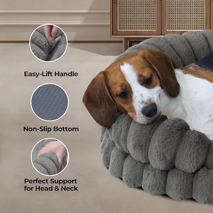 BALANCE Calming Dog Bed for Medium Sized Dogs, 30 Inches Oval Washable Pet Bed with Sides, Orthopedic Pet Couch Sofa with Non-Slip Bottom, Gray