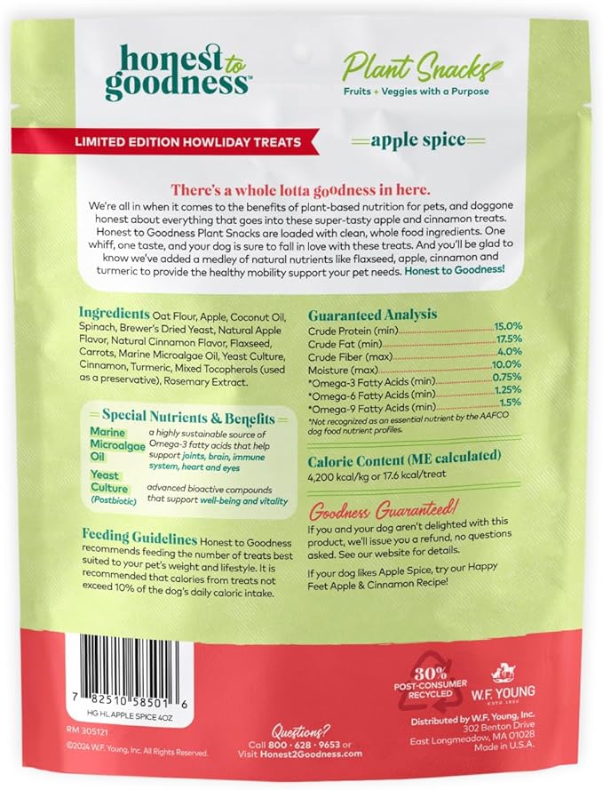 Honest to Goodness Plant Snacks Limited Edition Holiday Apple Spice Recipe Dog Treats, 4oz