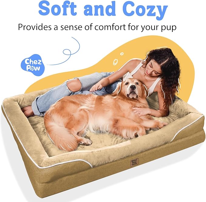 Washable Orthopedic Large Dog Bed -XL Large Dog Bed with Removable & Waterproof Cover Pet Beds with Foam Support for Big Size Dogs with Bolster