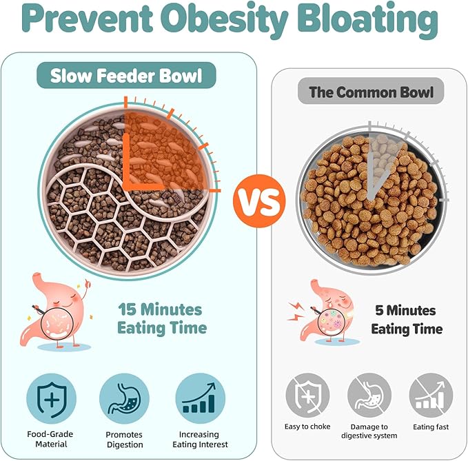 Slow Feeder Dog Bowls, Silicone Pet Food Bowls with Suction Cups, Non-Slip Dog Feeding Slow Down Pet Eating Speed for Fast Eaters, Anxiety Relief & Fun Added (Pink)