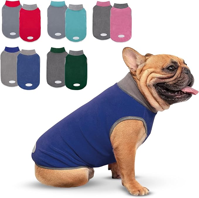 cyeollo 2 Pack Dog Sweater Stretchy Sweatshirt Soft Fleece with Reflective Stripe Pullover Jacket Pet Puppy Dog Clothes in Cold Weather Sweaters for Small Dogs Navy & Grey