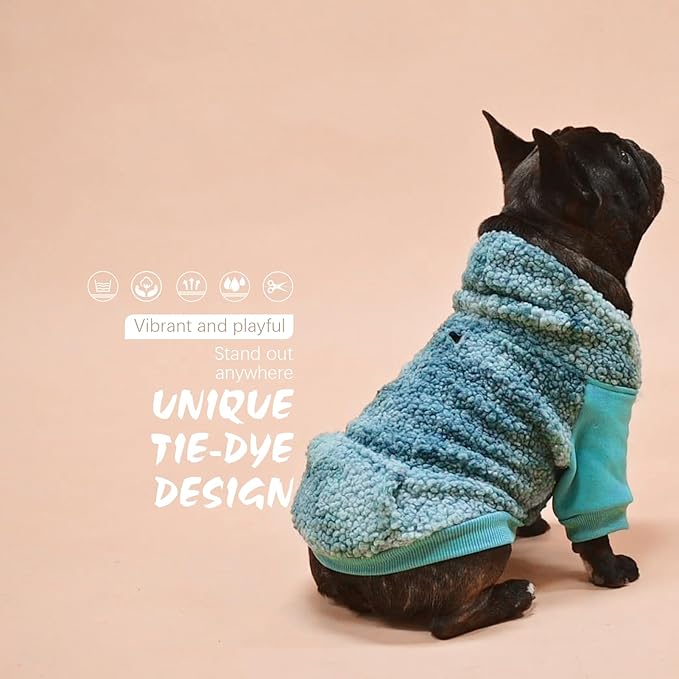 BINGPET Tie Dye Dog Hoodie,Fleece Dog Sweatshirt Puppy Sweater with Leash Hole,Warm Dog Sweater Dog Winter Clothes with Pocket,Pet Outfit Dog Sweaters for Small Medium Dogs Boy and Girl (Blue,S)