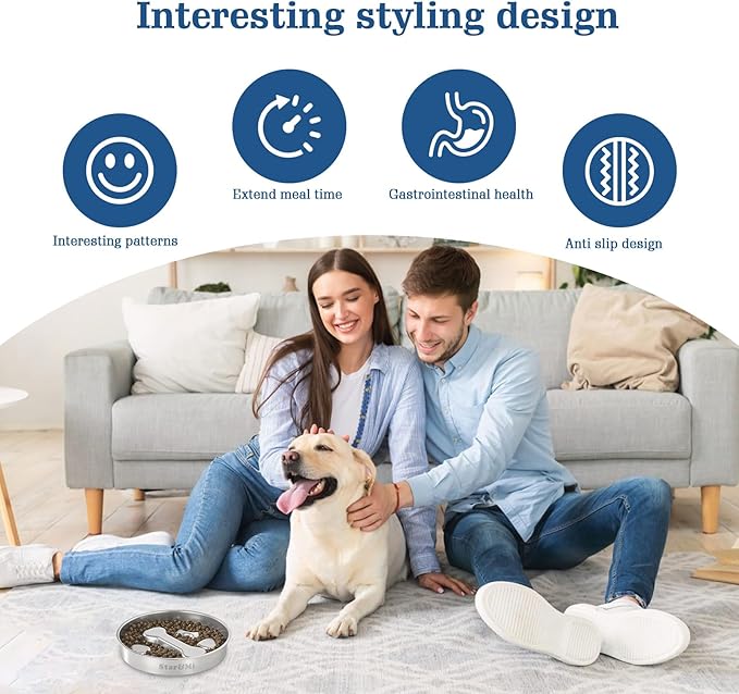 Stainless Steel Slow Feeder Dog Bowls – Non-Slip Metal Dog Bowl for Large & Medium Breeds, Puppy Puzzle Feeder – 2 Cup Capacity for Small to Big Pets – Durable Slow Feed Dog & Cat Food Dish