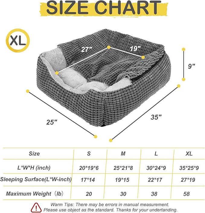 GASUR Dog Beds for Large Medium Small Dogs, Rectangle Cave Hooded Blanket Puppy Bed, Luxury Anti-Anxiety Orthopedic Cat Beds for Indoor Cats, Warmth and Machine Washable (35 inches, Grey)