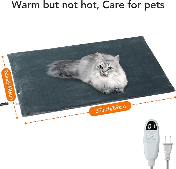 Faster Warming Pet Heating Pad, Indoor Electric Dog Cat Heated Bed Pad with Adjustable Temperature & Auto Shut Off, Waterproof Pet Heated Pads with Chew Resistant Cord, Pet Heated Mat 18 X 16 Inch
