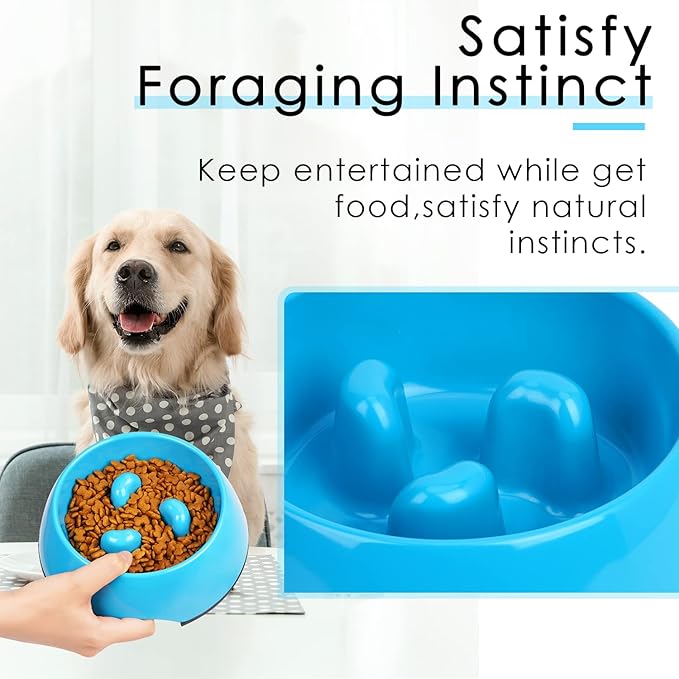 Super Design Slow Feeder Dog Bowl, Blue, Melamine, 1.5 Cup, Non-Skid Base, Heat-Resistant, Safe for Multiple Pets, Easy to Clean, Suitable for Medium to Large Dogs