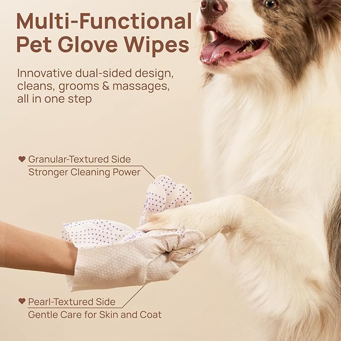 HICC PET Dog Bath Wipes Cleaning Deodorizing, Remove Dirt, Nourish Fur and Eliminate Odors, No Rinse Pet Grooming Glove Wipes for Dogs & Cats, Cleaning Wipes for Daily Care & Traveling