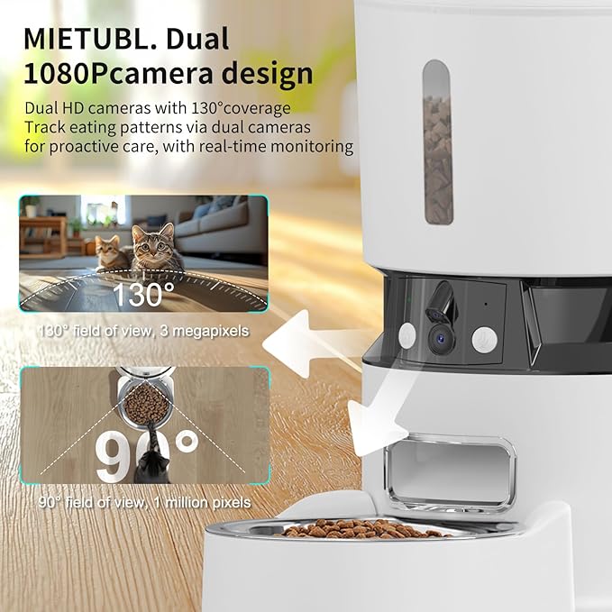 Automatic Cat Feeder with 2K Camera, 4L 1080P HD Timed Dog Feeder Automatic with Night Vision, 5G WiFi Cat Feede with Low Food Sensor, Granary Pet Food Dispenser for Cats, Detachable for Easy Clean