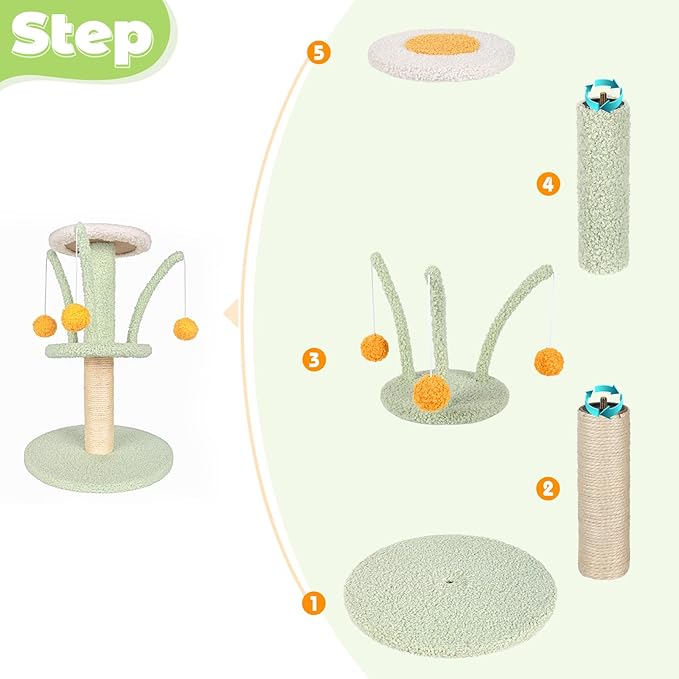 Cat Scratching Post - Cute Smaller Cat Tree Kitten Scratcher Sisal Scratch Posts with 3 Spring Ball, 18’’ Tall Cat Scratchers for Indoor Cats, Kittens (Mint Green)