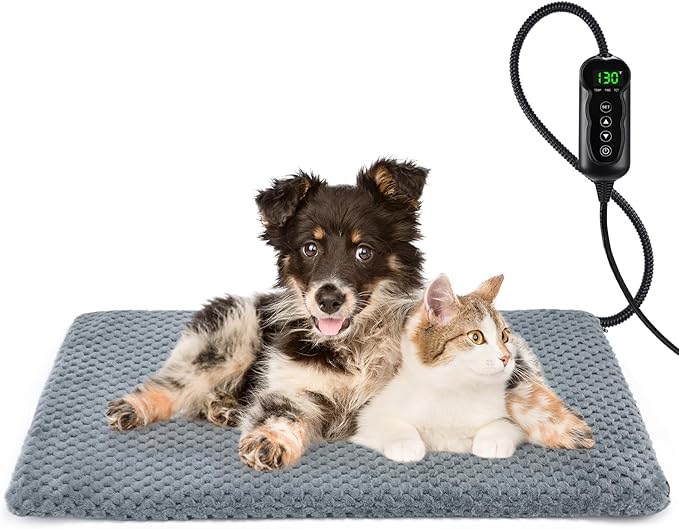 INVENHO Heated Dog Bed, Waterproof Adjustable Temperature Dog Cat Heating Pad with Timer, Indoor Pet Heating Pad for Cats Dogs Electric Pads for Dogs Cats, Pet Heated Pad (M: 28" x 16")